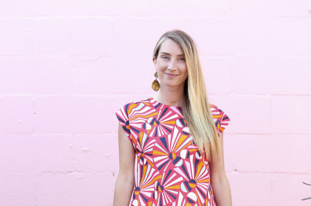 Woman wearing colourful Nya dress