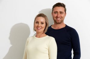 Woman and man in basic tops