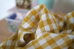 Zipzag stitching on gingham fabric